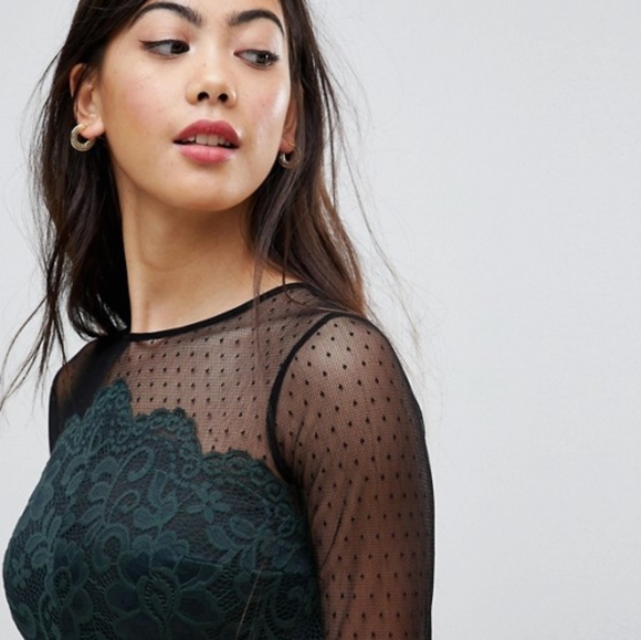 ASOS lace & dobby skater dress emerald lace mini 2 - Picture 3 of 12